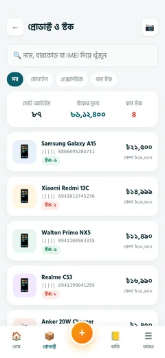 প্রোডাক্ট ও স্টক তালিকা